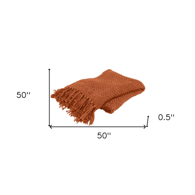 HomeRoots Orange Woven 100% Cotton Throw Blanket image number 2