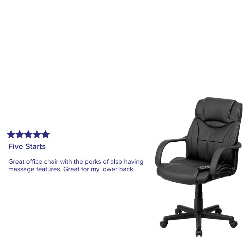 Laverne Mid-Back Ergonomic Massaging Black LeatherSoft Executive Swivel Office Chair with Arms image number 2