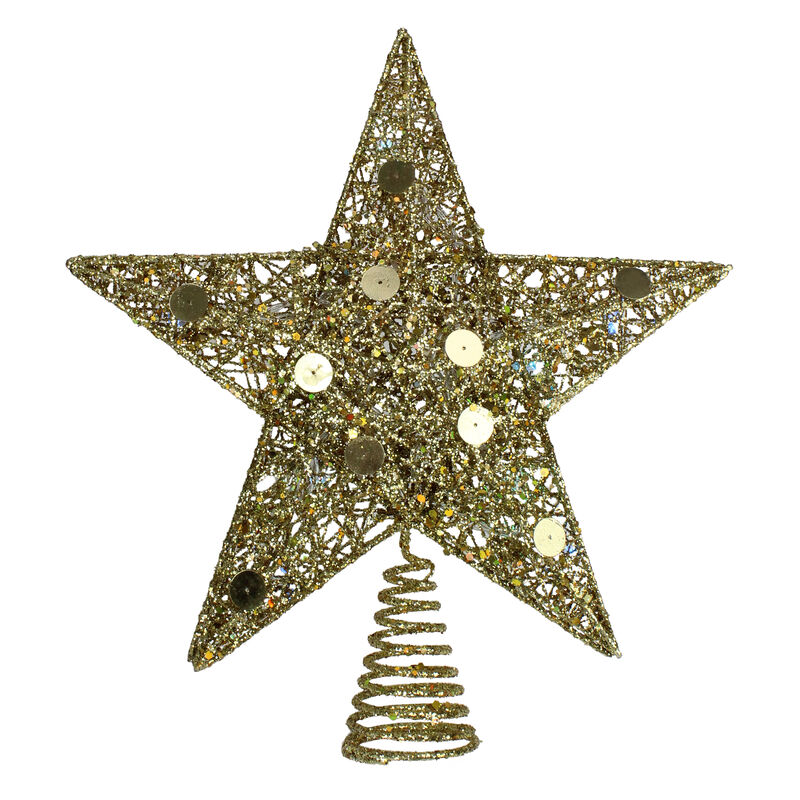 11.5" Pre-Lit Gold Glittered Star Christmas Tree Topper - Multi Color Lights image number 0