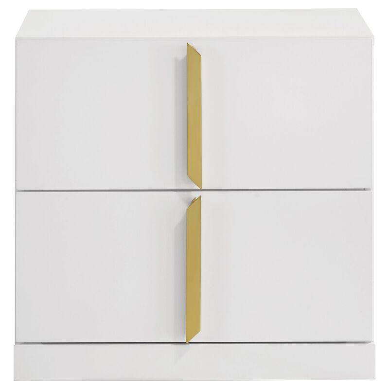 Orion Nightstand with 2 Drawers, Gold Metal Pulls, White Gloss Wood image number 0