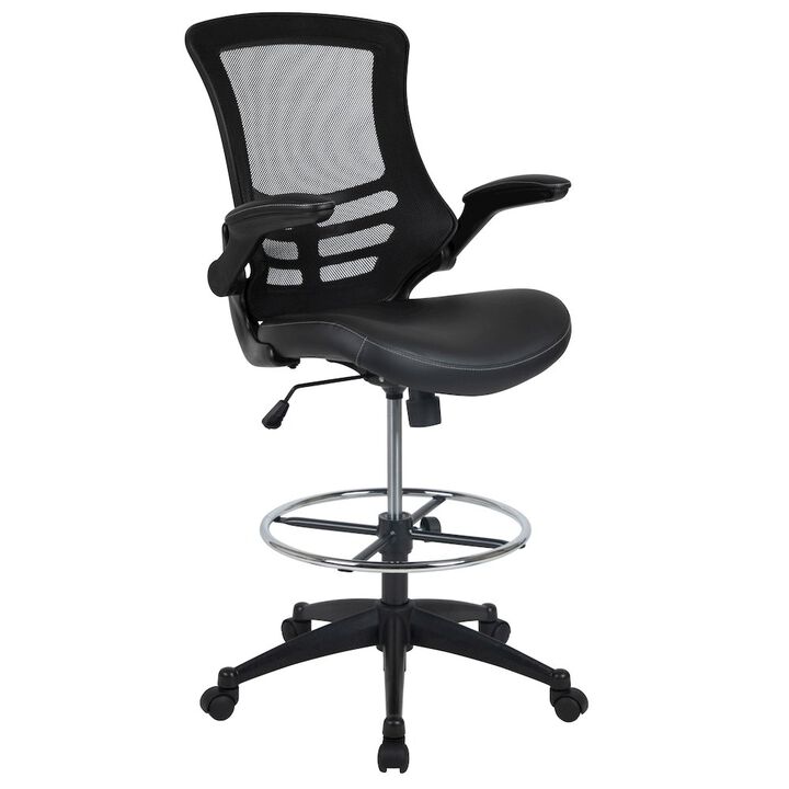 Flash Furniture Mid-Back Black Mesh Ergonomic Drafting Chair with LeatherSoft Seat