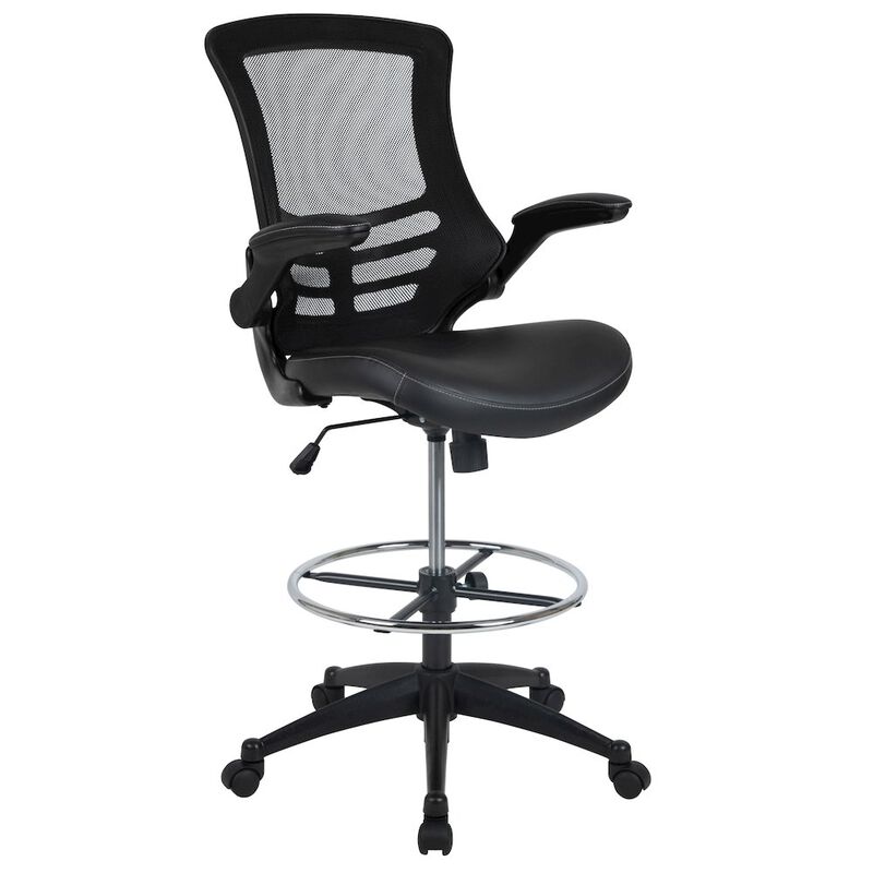 Flash Furniture Mid-Back Black Mesh Ergonomic Drafting Chair with LeatherSoft Seat image number 0
