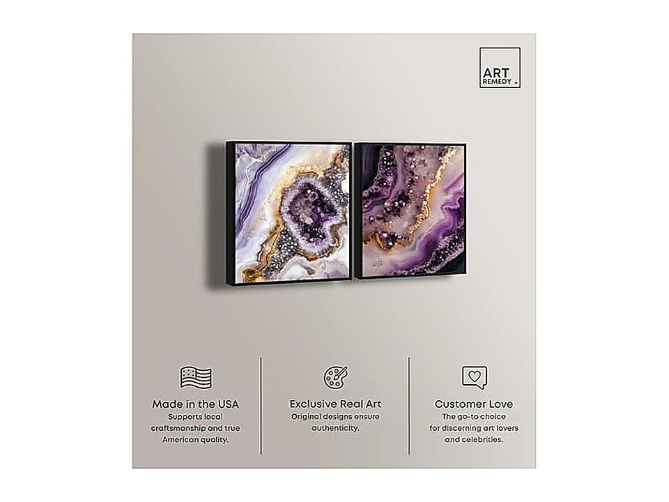 Gilded Amethyst Dream Canvas Agate Wall Decor Set 2 Black Frame 30 X 36 Inch