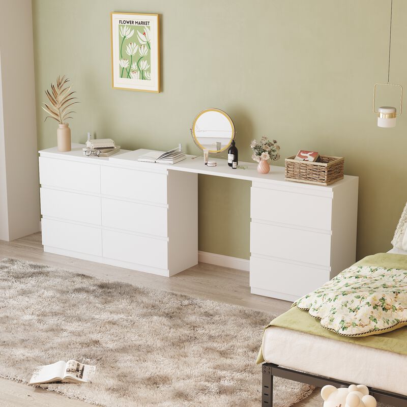 9-Drawer Retractable Dresser Bedroom Storage Organizer with Rotatable Table