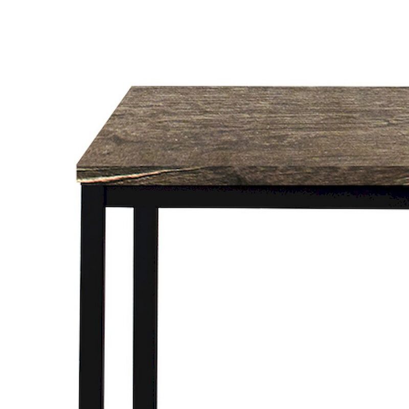 Rary Computer Writing Desk, 47 Inch, Black Metal, Dark Brown Wood Top - Benzara