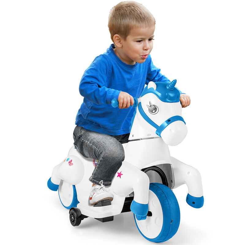 Kids 12V Ride On Unicorn Toy with Training Wheels and Horse Riding Design image number 4