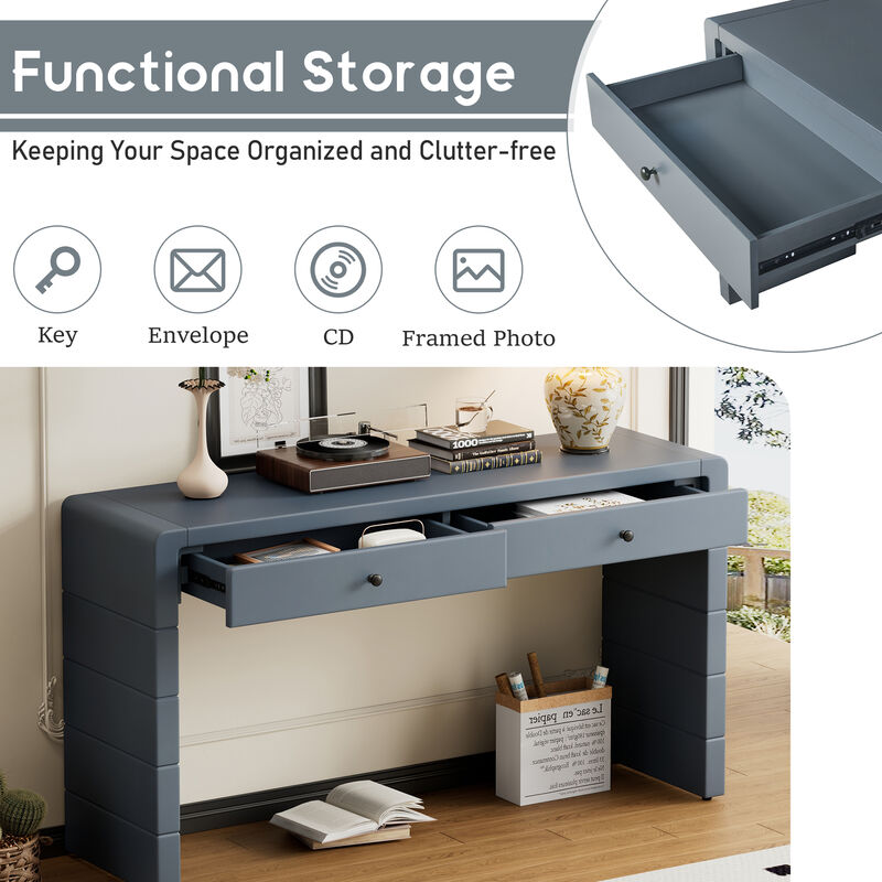 Curved Console Table with Storage, Wooden Entryway Table with 2 Drawers