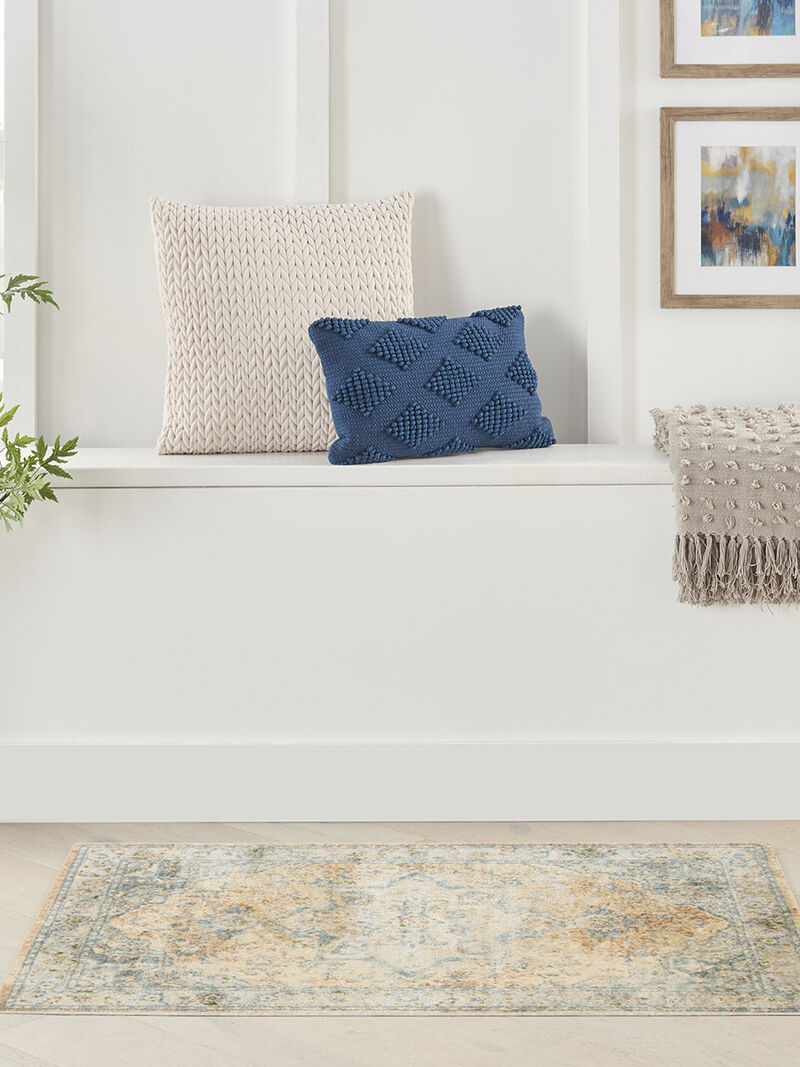 Astra Machine Washable ASW12 Beige/Blue 3'3" x 5' Rug