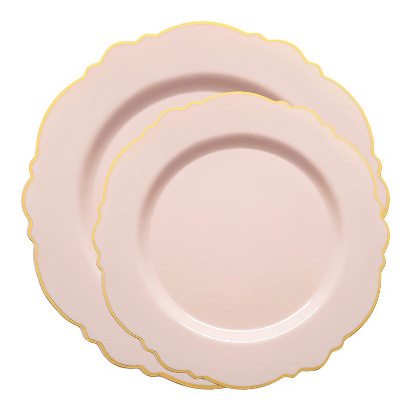 Pink with Gold Rim Round Blossom Plastic Dinnerware Value Set (40 Sets) image number 0