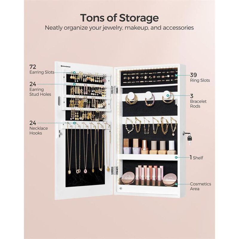 Door Mounted Jewelry Armoire with Full-Length Mirror and Organized Storage image number 5