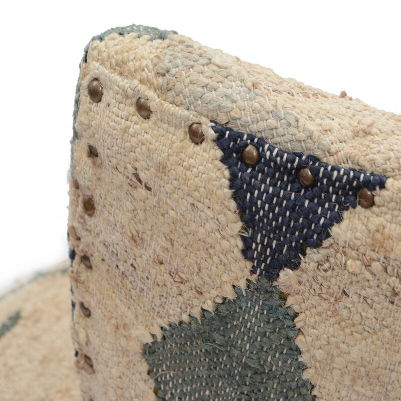 Hivvago 26 Inch Beige Blue and Red  Jute Southwestern Wingback Chair