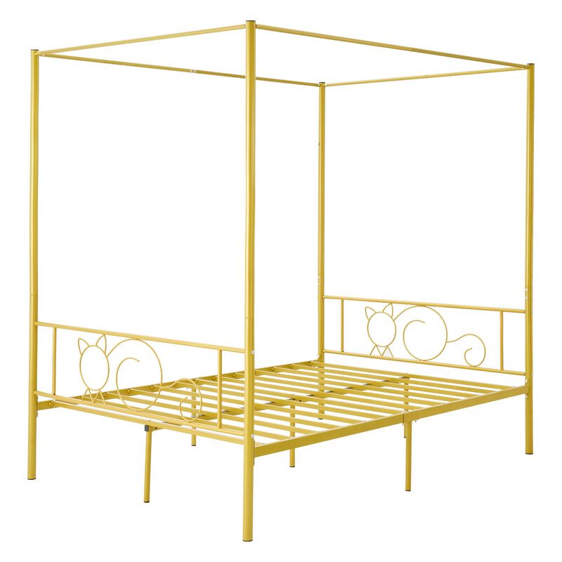 Full Size Metal Canopy Bed Frame, Gold, Four Poster Design with Steel Slat Support image number 7