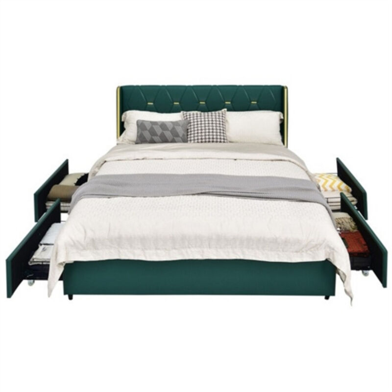 Linen Headboard 4 Drawer Storage Platform Bed