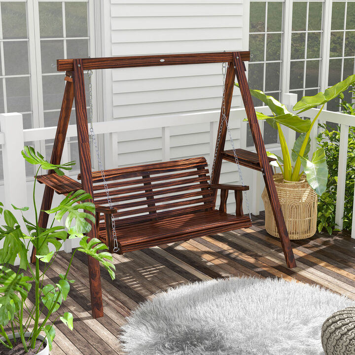 Hivvago Outdoor Wooden Swing Bench with Stand