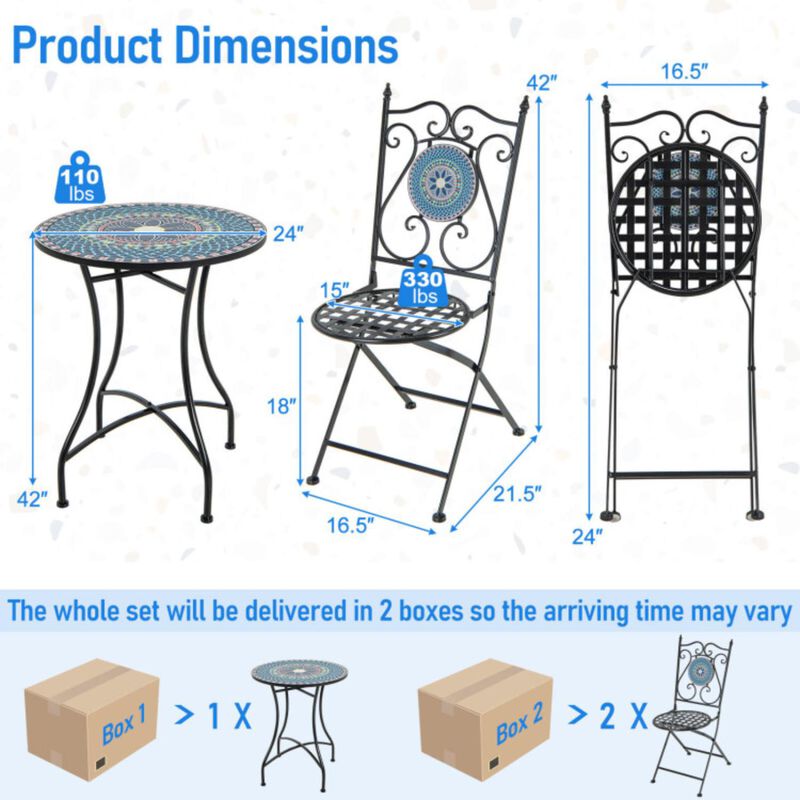 Hivvago 3 Piece Patio Bistro Set with Mosaic Pattern image number 3
