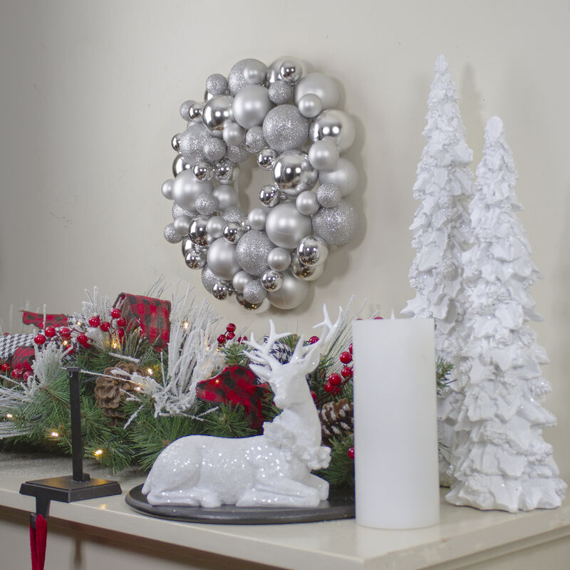 Silver Splendor 3-Finish Shatterproof Ball Christmas Wreath  13-Inch image number 1