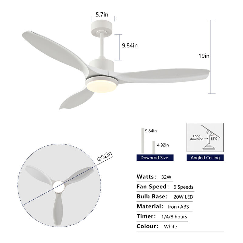 ELEMENT ACE 52-Inch Ceiling Fan with Dimmable Tri-Color LED Light, Reversible Quiet DC Motor, Remote Control, 3 ABS Blades Ideal for Bedroom Living Room Dining Areas image number 2