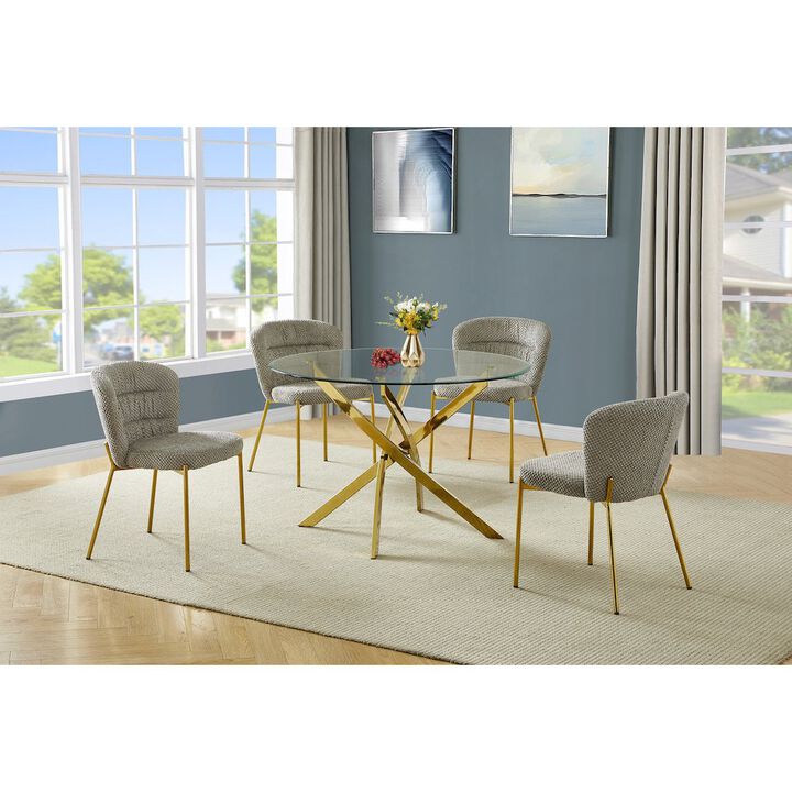 Best Quality Furniture Round Tempered Glass Dining Table With 4 Grey Side Chairs