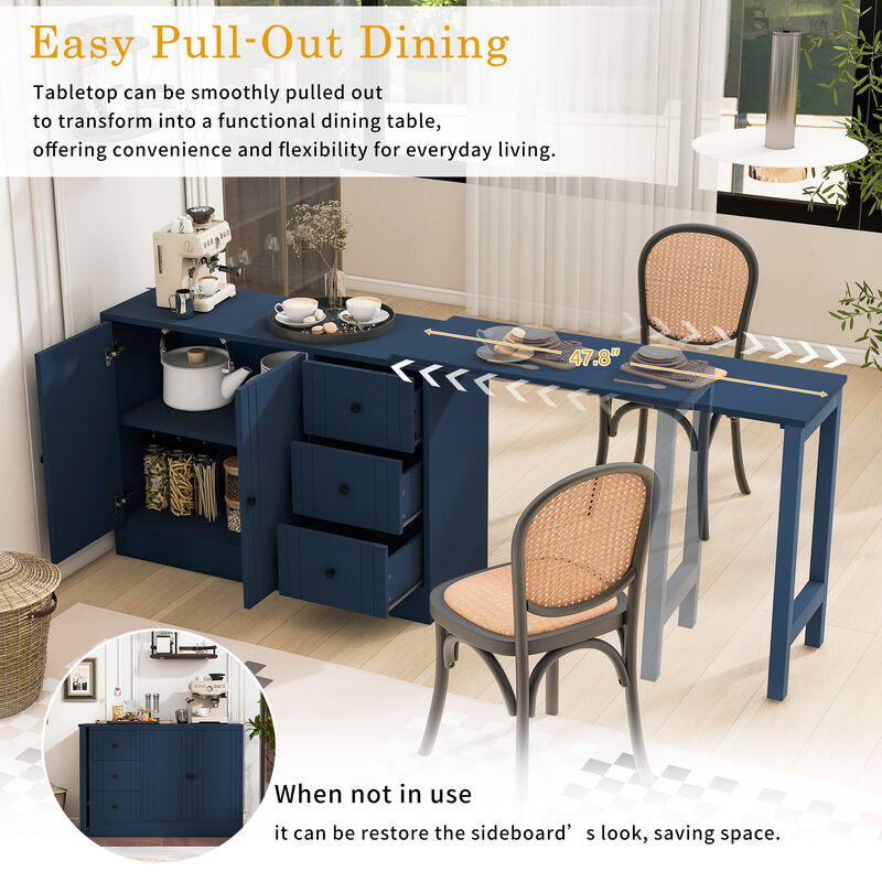 Merax Wooden Sideboard with Extendable Table,Multifunctional Storage Cabinet with 2 Doors and 3 Drawers image number 6