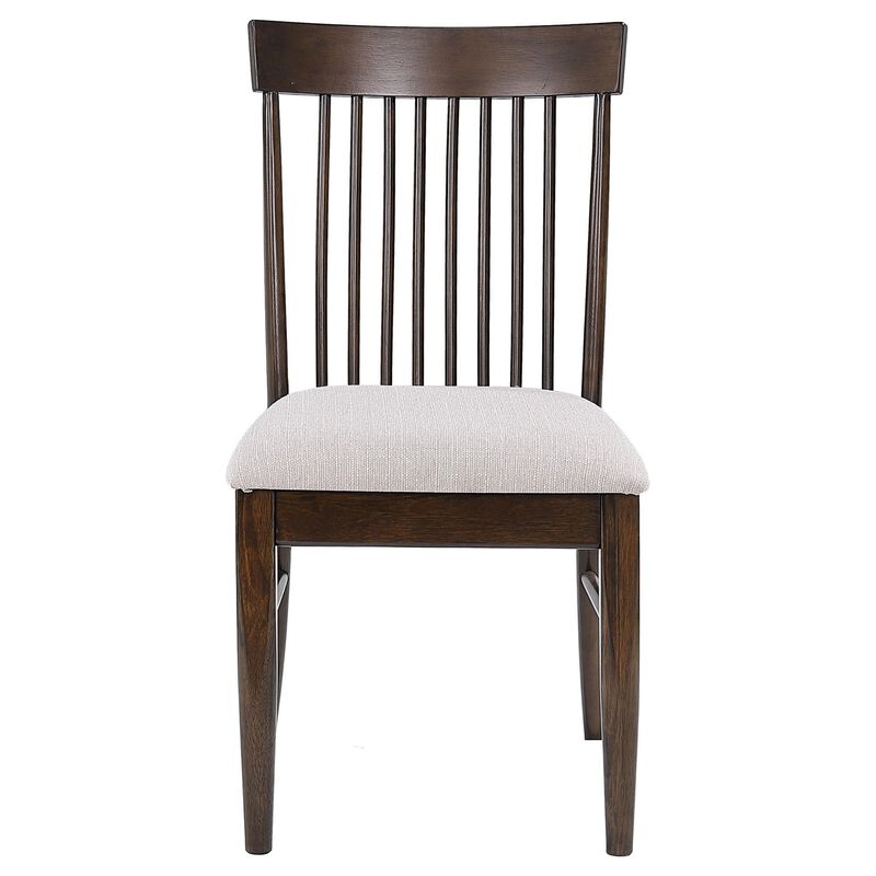 Eve Dining Side Chair Set of 2, Dark Walnut Brown Wood, Wheat Beige - Benzara