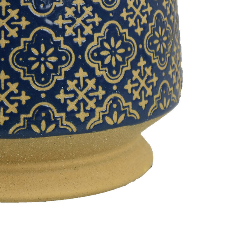 Hea Decorative Planter, Blue Gold Moroccan Pattern Footed Bowl, 10 Inch image number 3