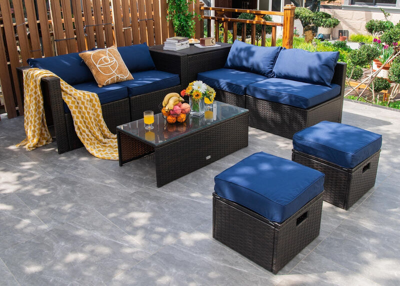 8-Piece Patio Rattan Furniture Set with Storage Box and Waterproof Cover, Outdoor Set