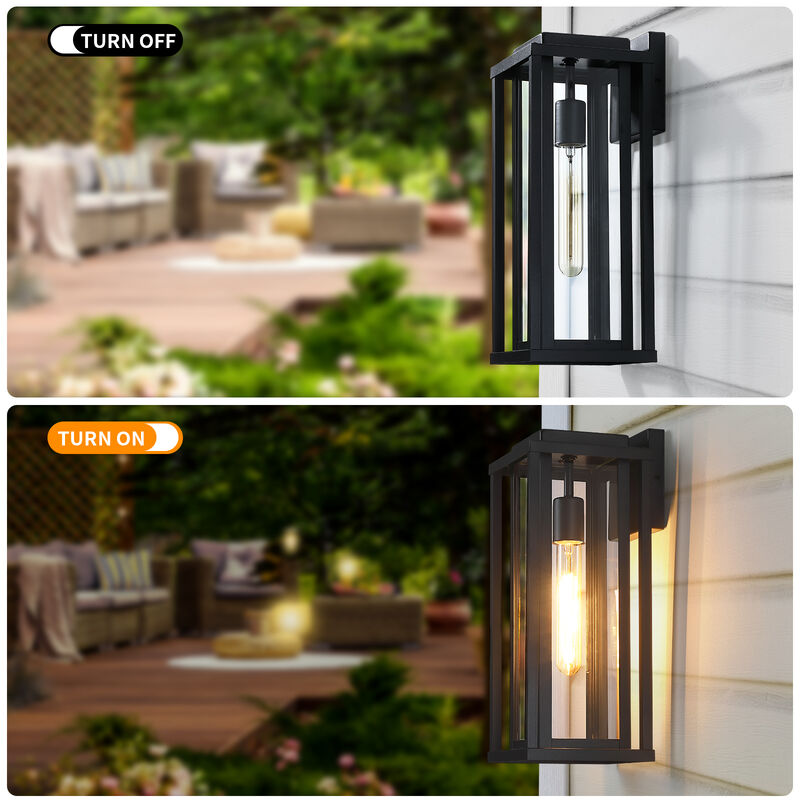 16 in. Modern Industrial 1-Light Dimmable Black Outdoor Wall Lantern image number 4