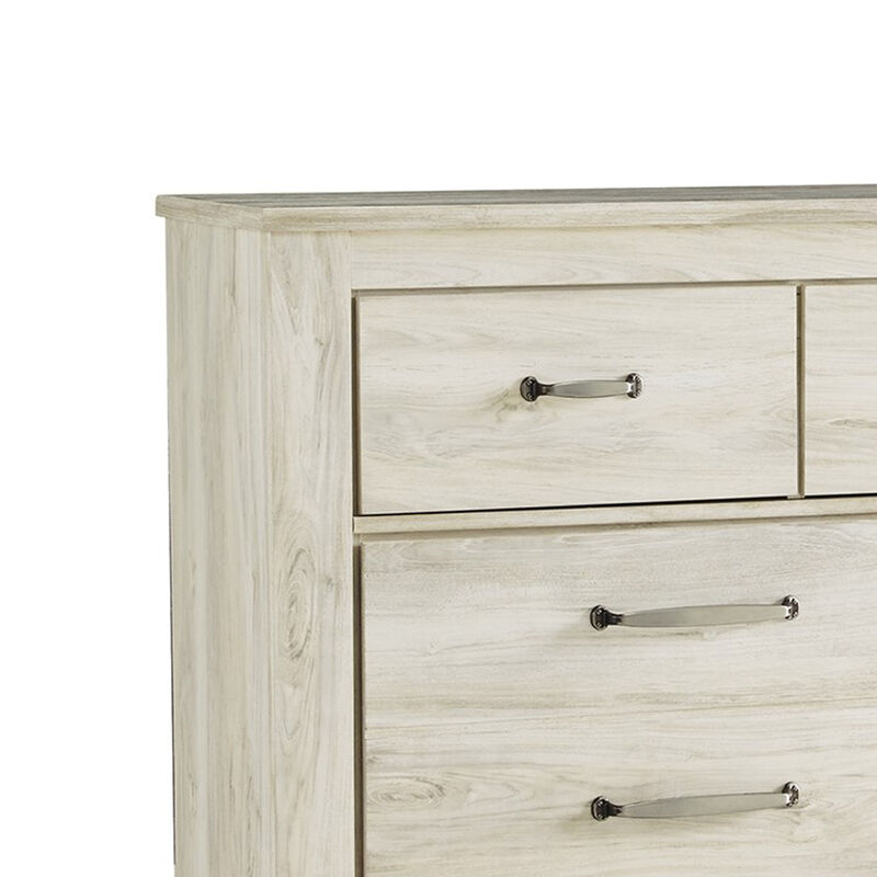 Simon Wide Dresser, 7 Drawers, Laminate Rustic Gray Whitewash Finish - Benzara