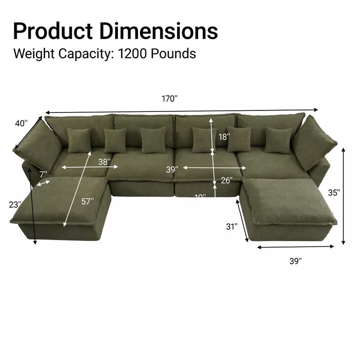 Vipbear 170 Inch Oversized Modular U Shaped Sectional Sofa with Movable Ottoman, Extra Deep Seats