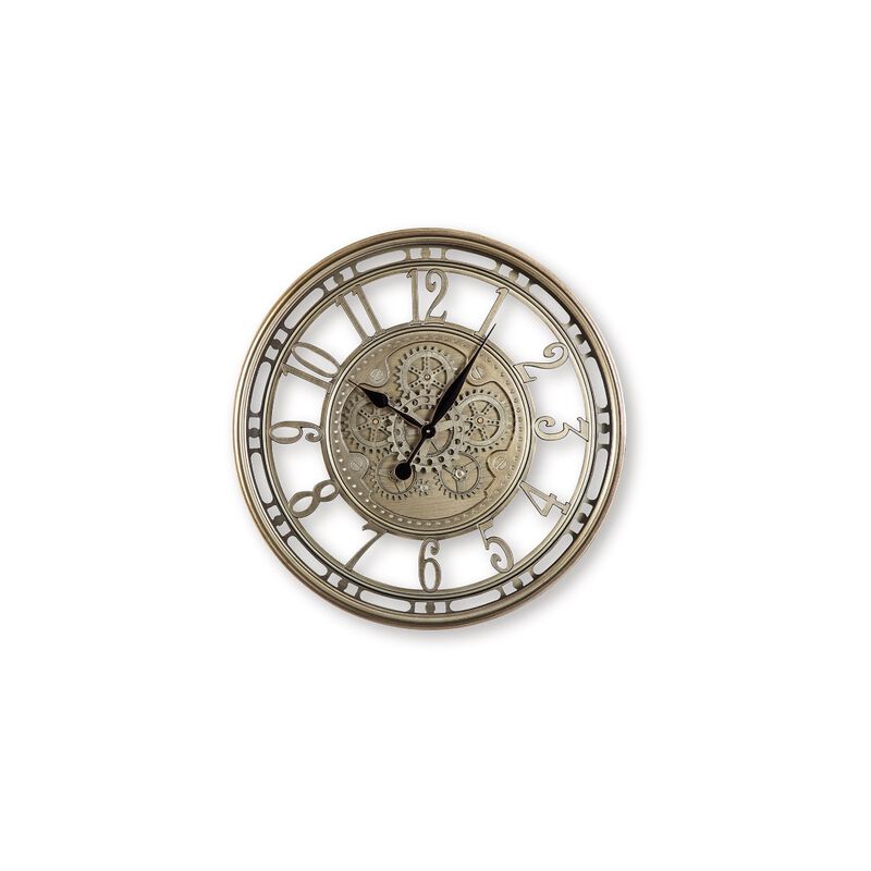 27 Inch Round Wall Clock, Moving Gears, Standard Numbers, Champagne Gold image number 2