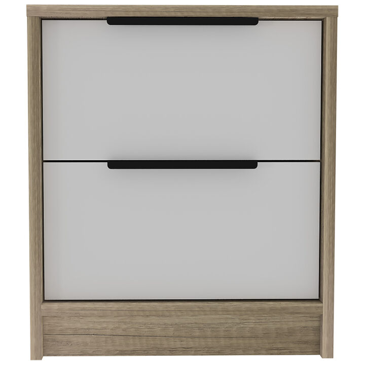 Streamdale Kaia Nightstand, Two Drawers, Metal Handle - White Pine