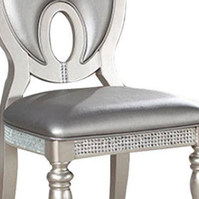 Cate 23 Inch Dining Side Chair Set of 2, Mirrored, Faux Leather, Silver - Benzara