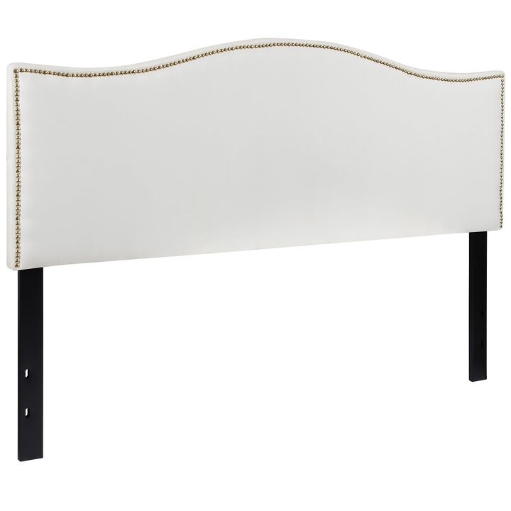 Flash Furniture Lexington Upholstered Queen Size Headboard with Accent Nail Trim in White Fabric
