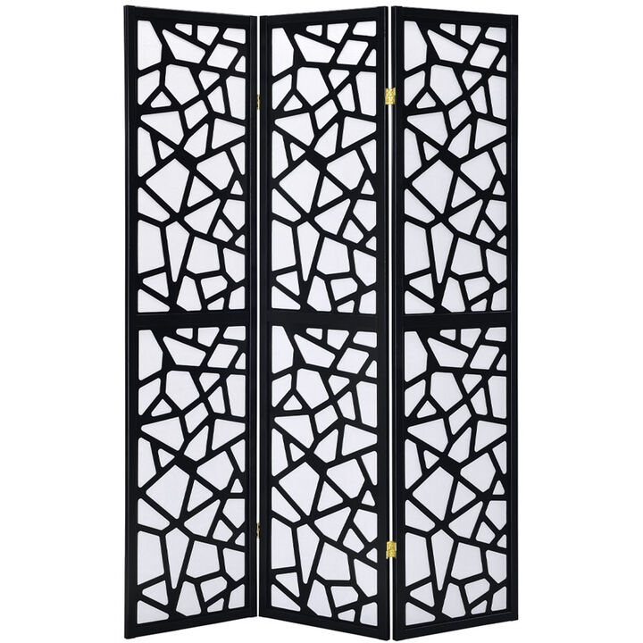 Legacy Decor 3 Panel Room Divider Privacy Screen with Mosaic Cuts White Color