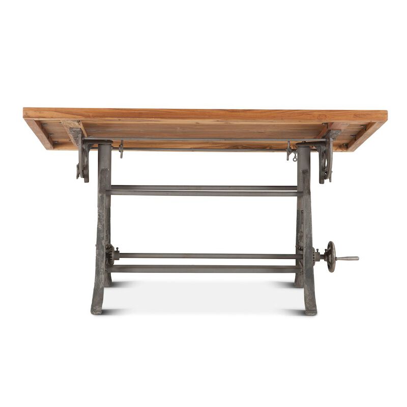 World Interiors Artezia 62-Inch Reclaimed Teak Wood Drafting Desk with Adjustable Crank image number 4