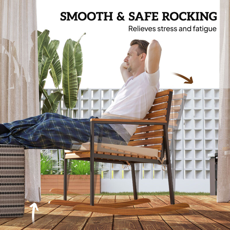 Hivvago Patio Rocking Chair Set of 2 Acacia Wood Outdoor Chairs image number 3