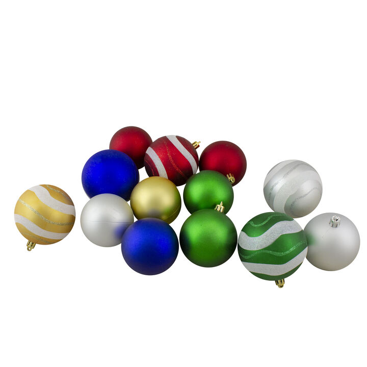 39ct Red and Blue Shatterproof 2-Finish Christmas Ball Ornaments 4" (100mm)