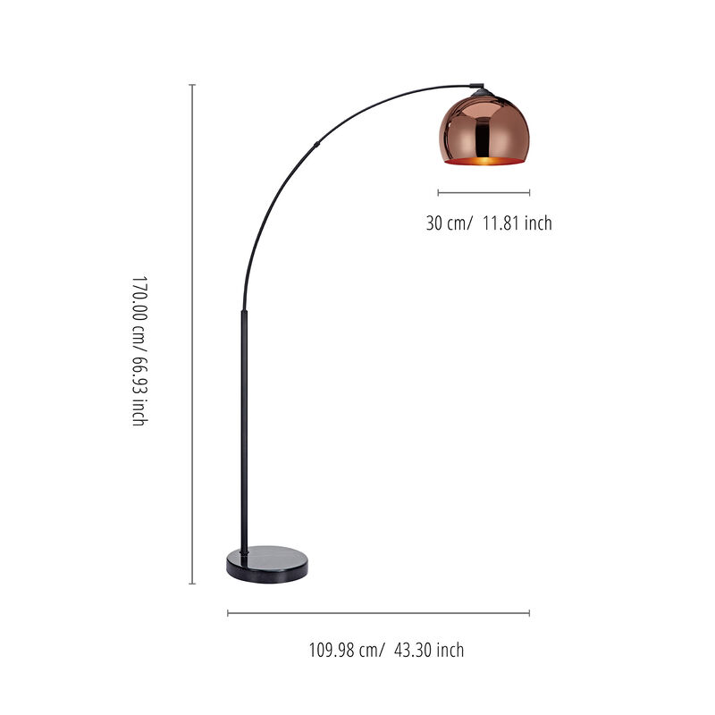 Arquer Arc 66" Metal Floor Lamp with Bell Shade, Rose Gold image number 4