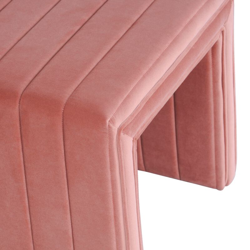 Ada Footstool Ottoman with Channel Tufted Blush Pink Velvet, 19 Inch image number 4