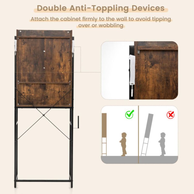 4-Tier Multifunctional Toilet Storage Cabinet with Adjustable Shelf and Sliding Barn Door