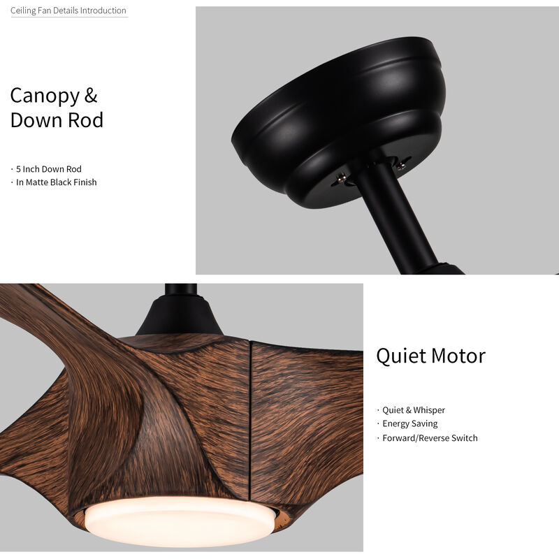 56 Inch Integrated LED Ceiling Fan with Remote, Brown Wood Grain ABS Blades, 6 Speed Ceiling Fan image number 4