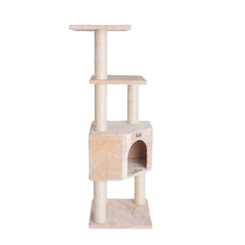 Armarkat 48-Inch Real Wood Cat Tree In Beige With Perch And Playhouse