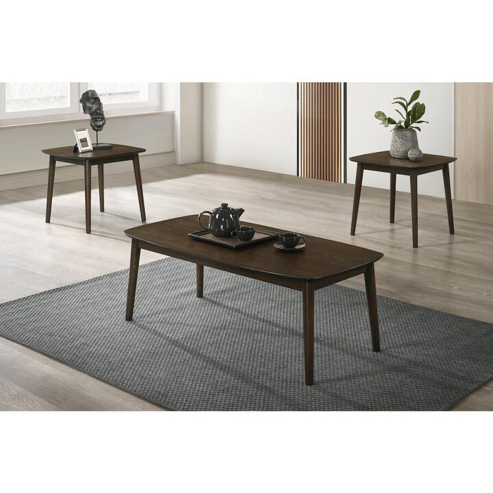 New Classic Furniture Felix 3-Piece Wood Coffee Table Set with 2 End Tables in Dark Walnut