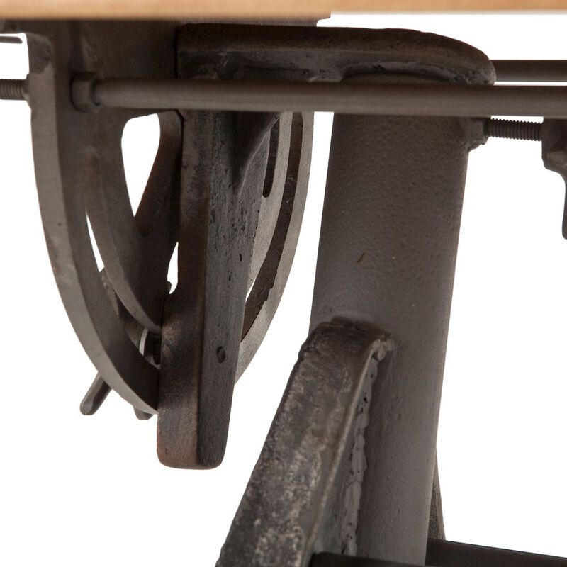 World Interiors Artezia 62-Inch Reclaimed Teak Wood Drafting Desk with Adjustable Crank image number 6