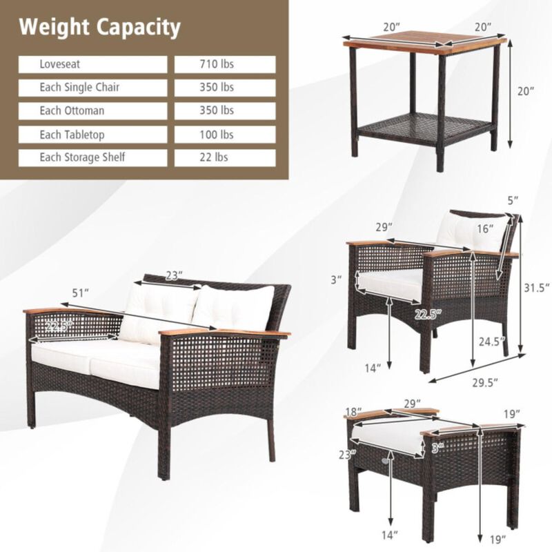 Hivvago 7 Pieces Patio Rattan Cushioned Conversation Furniture Set