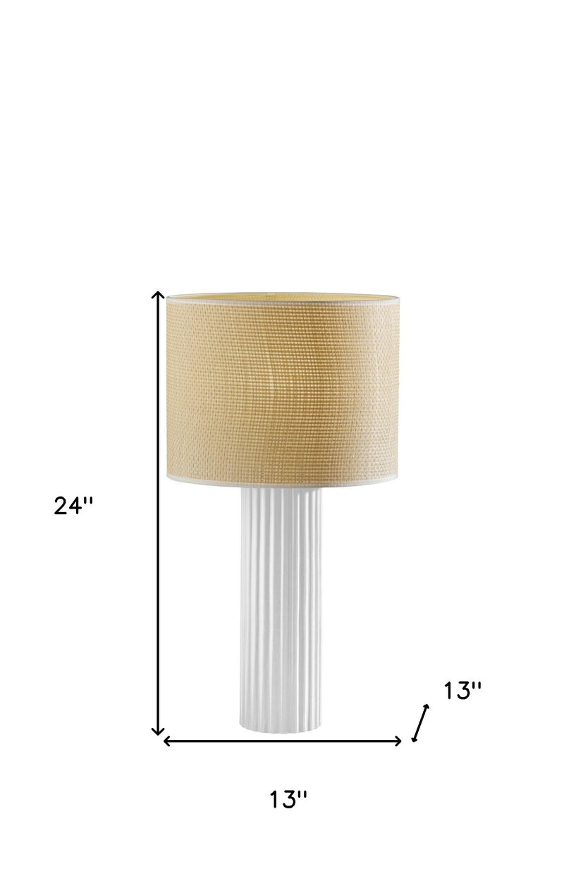 Hivvago 24" White Ceramic Cylinder Table Lamp With Beige Drum Shade