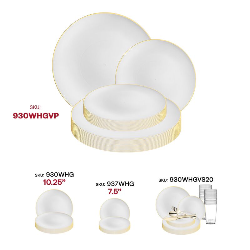White with Gold Rim Organic Round Plastic Dinnerware Value Set (40 Sets) image number 6