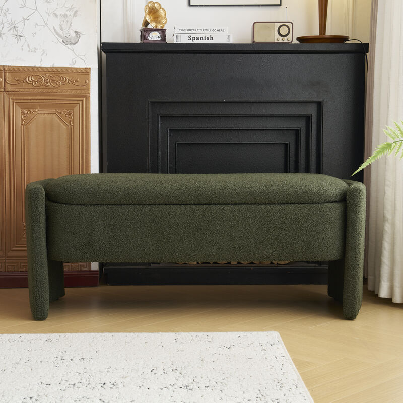 Merax Elegant Boucle Fabric Storage Ottoman Bench image number 2