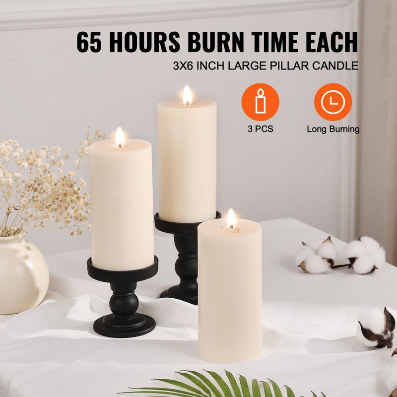 3 Pack Unscented Pillar Candles 65 Hours Long Burning Christmas