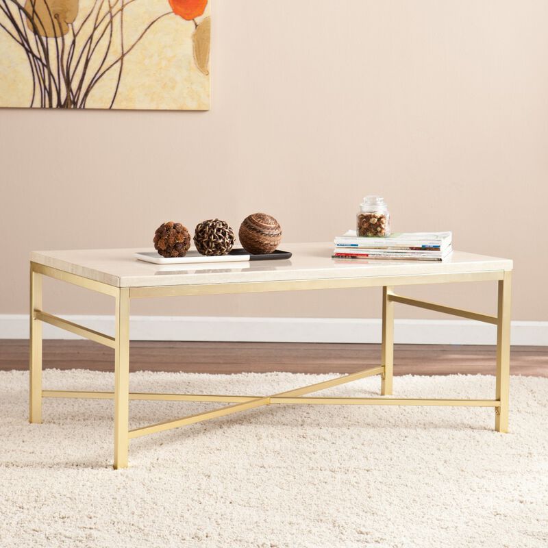Hivvago 42 Inch Off White Manufactured Wood And Metal Rectangular Coffee Table